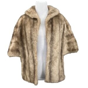 Vintage 60s Regina Glenara by Glenoit‎ Faux Fur Stole Capelet Brown Shawl Tan